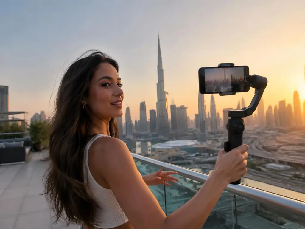 Creator filming on a Dubai rooftop